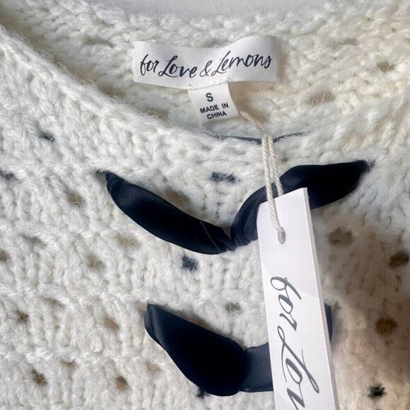For Love & Lemons Laurel Sweater Cream with Black Ribbon | Size Small | BNWT - Picture 6 of 9